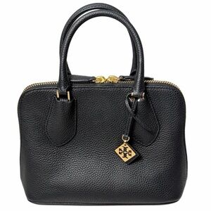 Tory Burch Mini Swing Satchel Black Pebbled Leather Gold Hardware Designer Chic